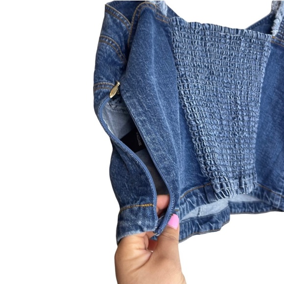 ANTHROPOLOGIE Pilcro Seamed Fringed Strap Denim Corset Bustier Tank - Picture 9 of 11